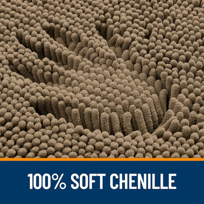 OLANLY Toilet Rugs U-Shaped 24x20, Extra Soft Absorbent Chenille Contour Bathroom Rugs for Toilet, Dry Quickly, Machine Washable, Non-Slip Bath Mat, Tan