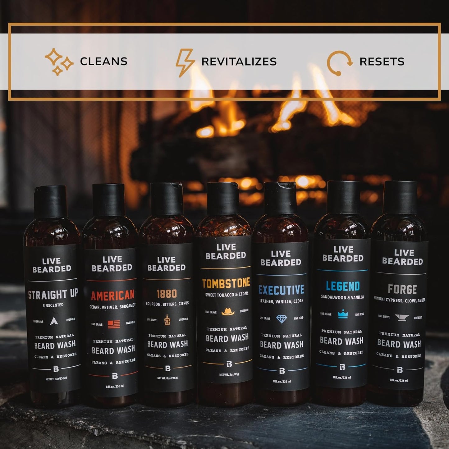 Live Bearded Beard Wash, 8 fl oz - Water-Based Face Cleanser with All-Natural Ingredients for a Gentle, Deep Clean - Made in the USA | Tombstone Scent - Sweet Tobacco, Cedar