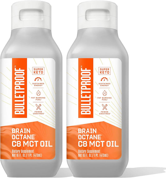 Bulletproof Brain Octane C8 MCT Oil, 16 Ounces (Pack of 2), Keto Supplement for Sustained Energy and Craving Support