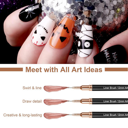 Artdone Metallic Nail Art Pens, Liner Brushes Set, 5PCS Black Color Nail Tools For Long Lines, Thin Details, Fine Drawing, Liner Brush UV Gel Polish Painting Nail Design Sizes 5/8/12/20/25mm