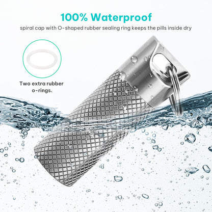 Pill case, Titanium Pill Box Keychain - 100% Waterproof Medicine Organizer, Keychain Pill Container for Emergency Pills, Outdoor Travel Camping