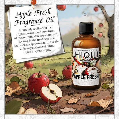 HIQILI Apple Fresh Fragrance Oil for Home Diffuser, Candles, Soaps, Bath Bombs & Perfume Making, Long-Lasting Fruity Scent - 1 Fl Oz