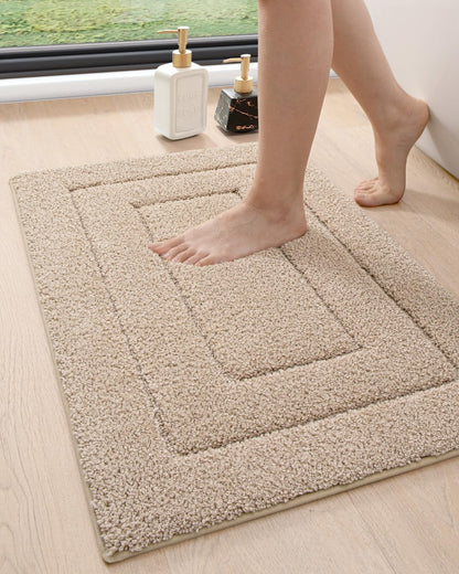 DEXI Bathroom Rug 24x16, Non Slip Washable Bath Mat for Shower Floor, Absorbent Soft Bathmat with Rubber Backing, Quick Dry Microfiber Carpet, Beige