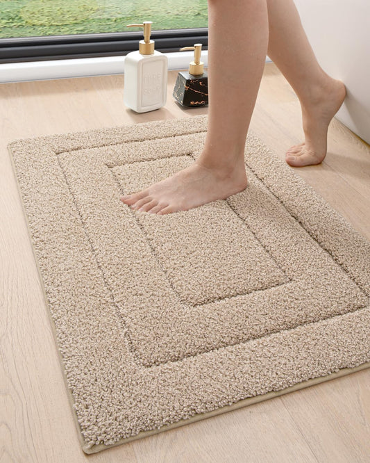 DEXI Bathroom Rug 36x24, Non Slip Washable Bath Mat for Shower Floor, Absorbent Soft Bathmat with Rubber Backing, Quick Dry Microfiber Carpet, Beige