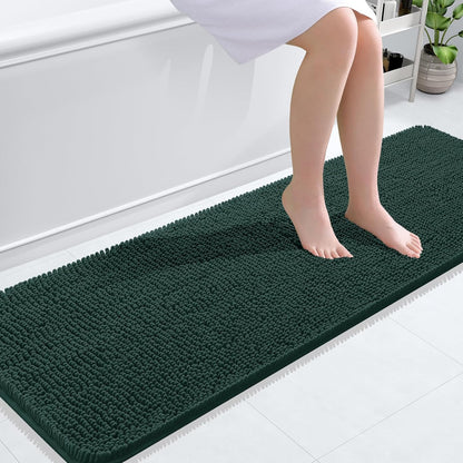 OLANLY Bathroom Rugs 59x20, Extra Soft Absorbent Chenille Bath Rugs, Rubber Backing Quick Dry, Machine Washable Bath Mats for Bathroom Floor, Tub and Shower, Home Decor Accessories, Blackish Green