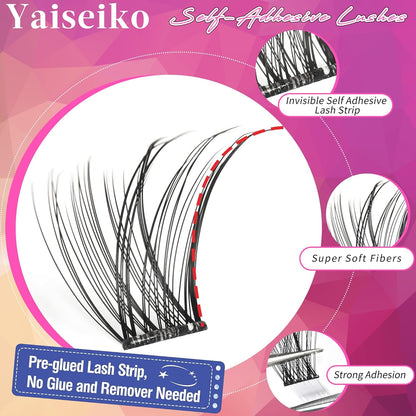Self Adhesive Eyelashes Clusters Kit Lash Clusters DIY Eyelashes Pre Glued Lashes Extensions No Glue Needed lash Clusters D Curl Individual Lashes(A02,10-16mm,110Pcs)