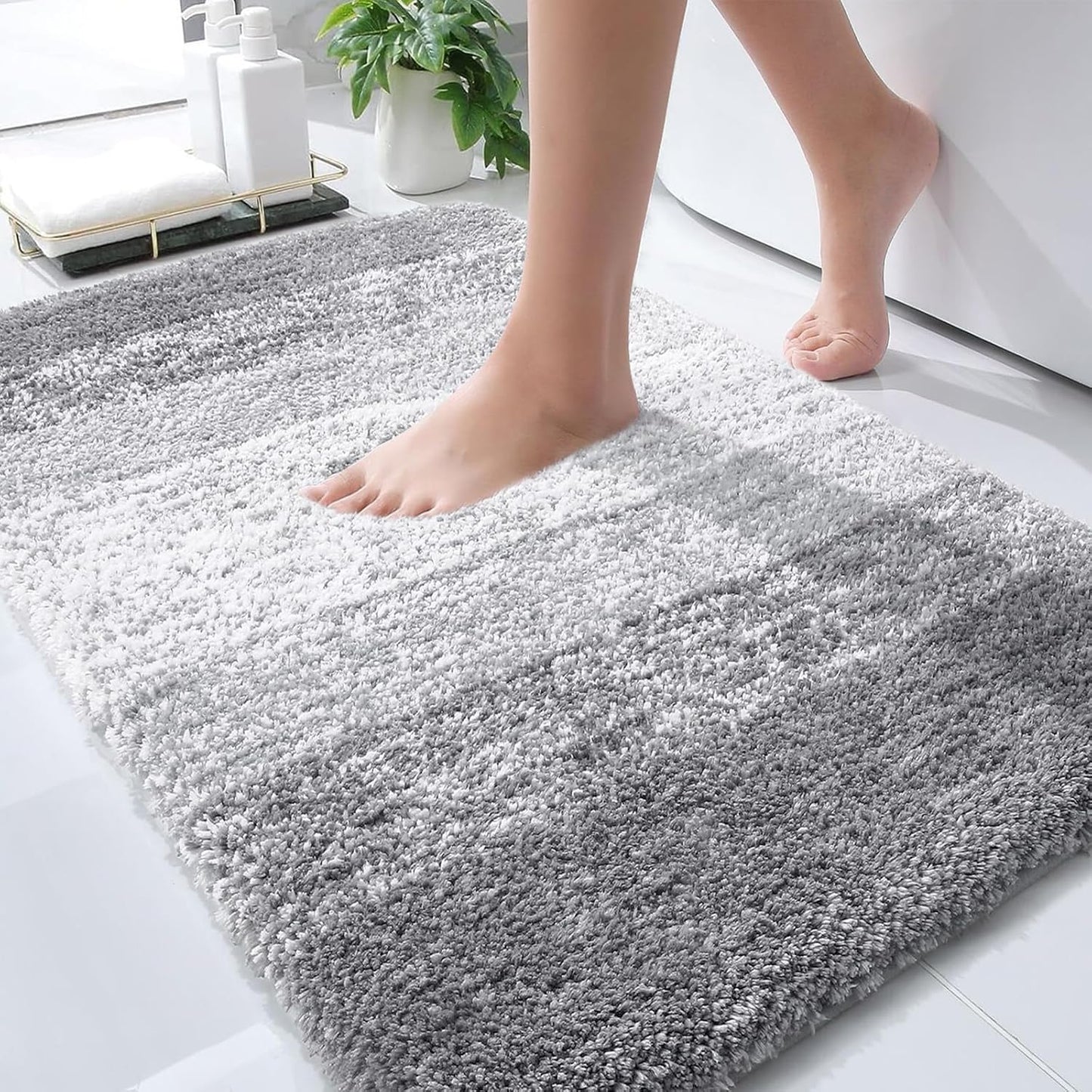 OLANLY Bathroom Rug Mat 30x20, Extra Soft and Absorbent Microfiber Bath Rugs, Non-Slip Plush Shaggy Bath Carpet, Machine Wash Dry, Bath Mats for Bathroom Floor, Tub and Shower, Light Grey