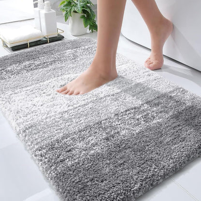 OLANLY Bathroom Rug Mat 30x20, Extra Soft and Absorbent Microfiber Bath Rugs, Non-Slip Plush Shaggy Bath Carpet, Machine Wash Dry, Bath Mats for Bathroom Floor, Tub and Shower, Light Grey