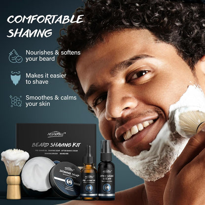 5Pcs Shaving Kit for Men Gift Set Includes Shaving Soap Butter Beard Bib Apron Pre Shave Oil After Shave Lotion Cream Shaving Brushes Mens Shave Christmas Birthday Day Fathers Day Stocking Stuffers