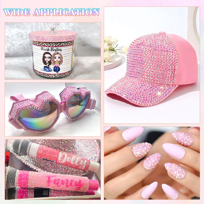 25000Pcs Resin Rhinestones with B7000 Jewelry Glue for Crafting, Light Pink AB 2-6mm Non Hotfix Flatback Gems, Bedazzling Crystal for DIY Crafts Clothing Tumblers Mugs Shoes Fabric Decor Nail Art