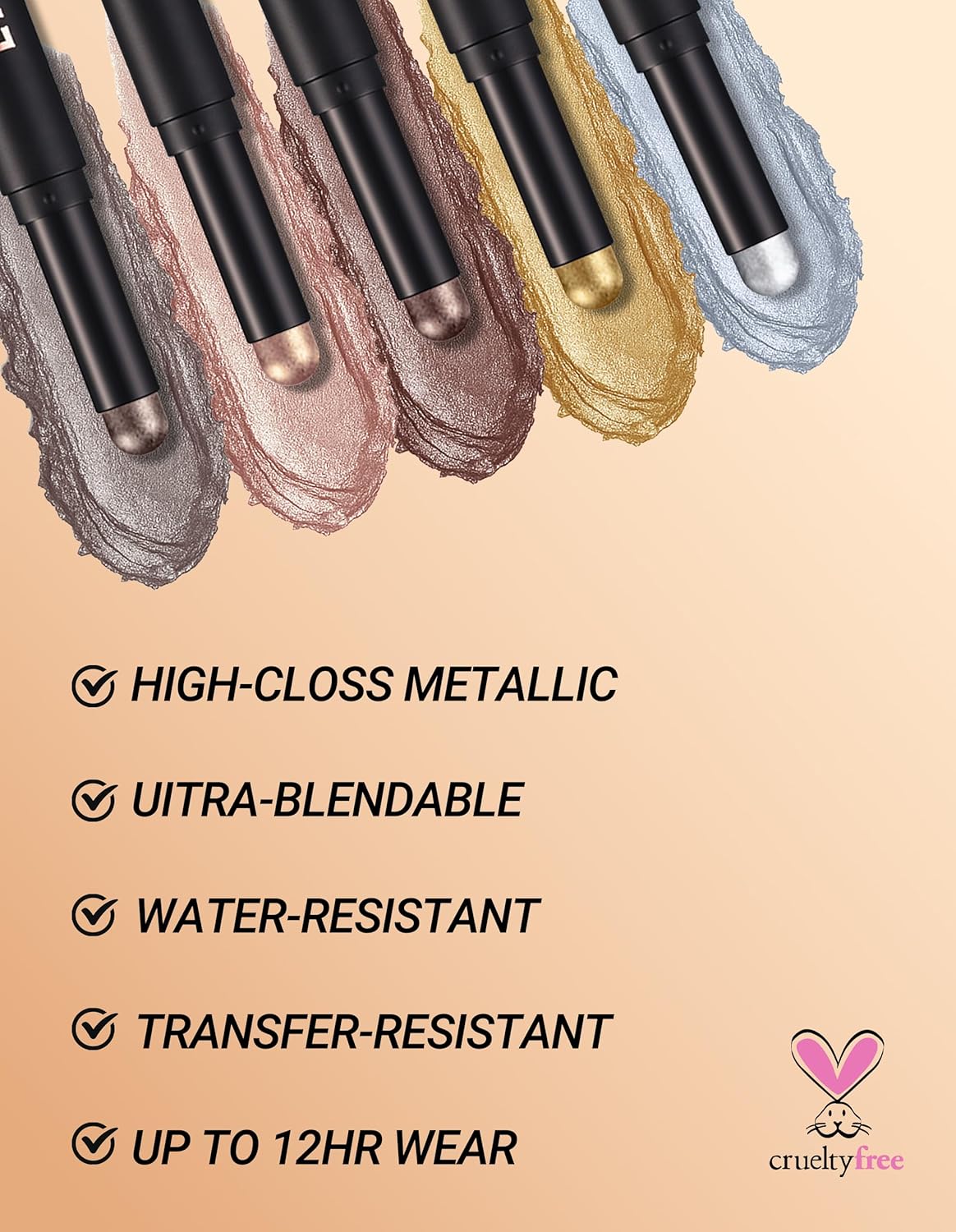 Erinde Shimmer Cream Eyeshadow Stick, Long Lasting Metallic Eye Shadow Sticks, Waterproof Creamy Glitter Eyeshadow Pencil, High Pigmented Blendable Neutral Eye Makeup, 16 Champagne Shimmer