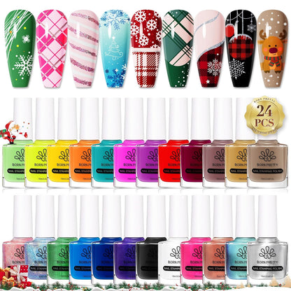 Born Pretty Nail Art Stamping Polish Holographic Chameleon Effect Fingernail Stamp Polish Set Manicure Print Nail Polish for Stamping Plates 24 Colors Bulk Nail Polish Set Gift Collection