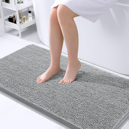 OLANLY Bathroom Rugs 40x24, Extra Soft Absorbent Chenille Bath Rugs, Rubber Backing Quick Dry, Machine Washable Bath Mats for Bathroom Floor, Tub and Shower, Home Decor Accessories, Light Grey