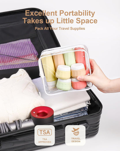 Travel Bottles for Toiletries 8 Pack, Travel Size Toiletries, Tsa Approved Travel Size Containers 3oz, with Travel Essentials Clear Bag, Leak Proof Silicone Squeezable Creams Jars