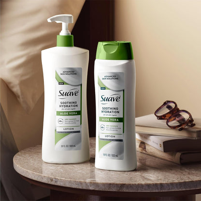 Suave Soothing Hydration Hand & Body Lotion With Aloe Vera Refreshes Dry Skin, Fast Absorbing, Intensive Moisturizing Cream For Women, Non Greasy, Allergen Free, 18 FL OZ, 6 Pack