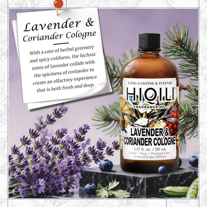 HIQILI Lavender & Coriander Cologne Fragrance Oil for Diffuser, Candle & Soap & Perfume Making, for Hotel and Home, Essential Oil, Long-Lasting Aroma - 5.07fl oz