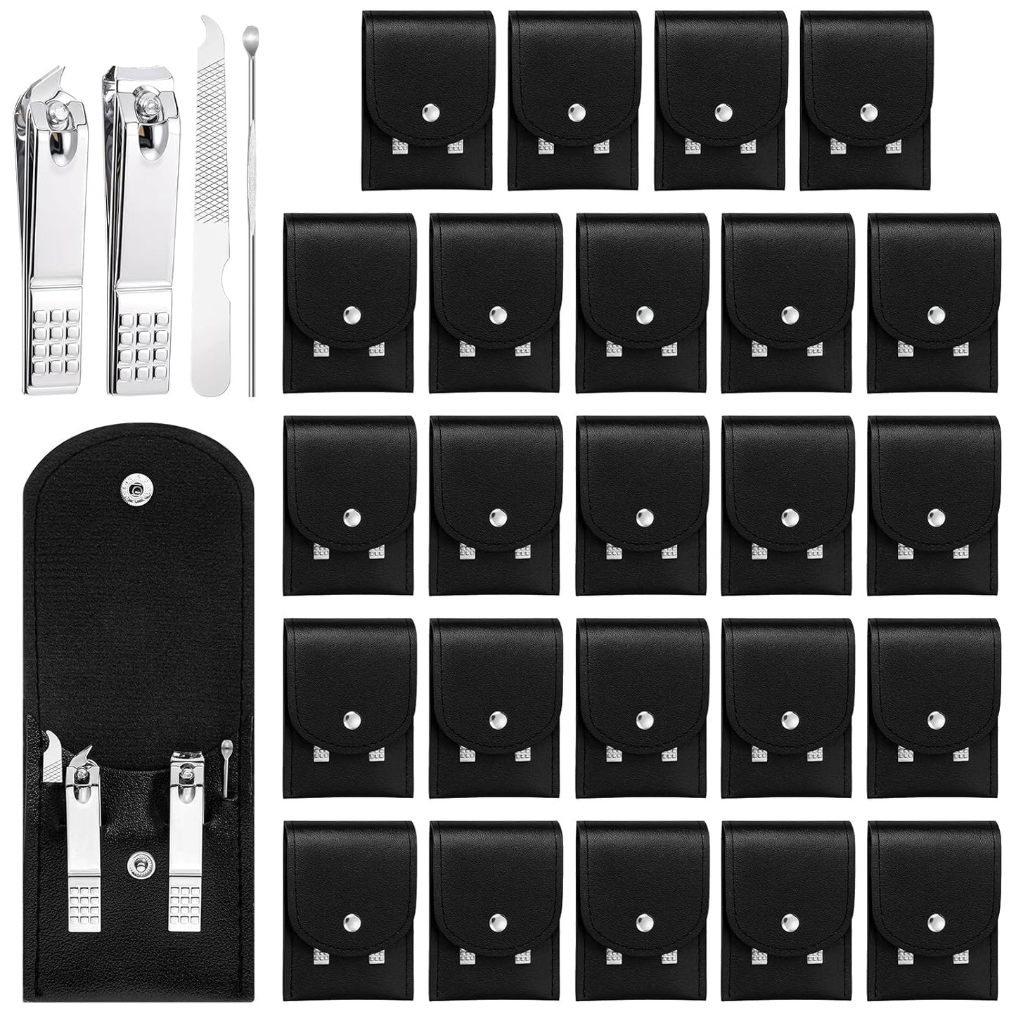 24 Set Travel Nail Clippers Kit Manicure Kit Stainless Steel Pedicure Set with Black Travel Case Portable Grooming Kits Gifts for Men Women Stainless Steel for Gifts Nail Care