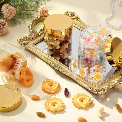 Patelai 4 Pieces Round Wide-mouth Leak Proof Plastic Container Jars with Lids for Travel Storage Makeup Beauty Products Face Creams Oils Salves Ointments DIY Making(8 Ounce,Gold)