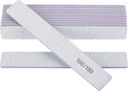 100/180 Grit Nail Files for Acrylic Nails, Rectangle Double Sides Emery Boards Fingernail Files Professional Nail Buffering Files, 12 Pack