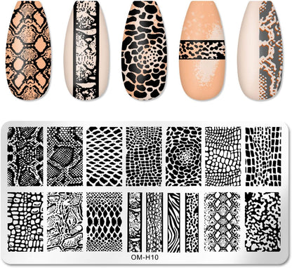 6pcs Nail Art Stamping Plates Set Manicuring Accessories Coconut Tree Leaves Flowers Birds Cactus Island Geometry Image Template for DIY Tips Decoration