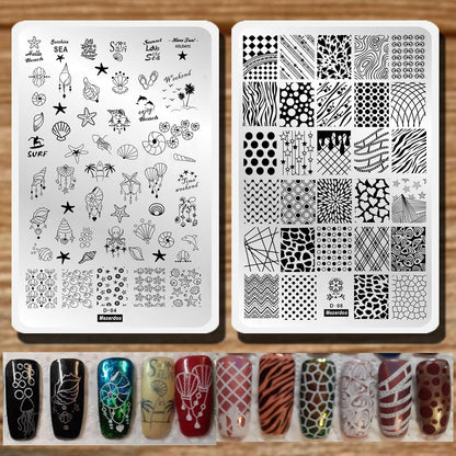 2Pcs/Set Animal Zebra Strips Stamping Template Geometry Letter Words Creative Large Size Nail Plate Printer Nail Image Plate 14.5×9.5cm (D04/D08)