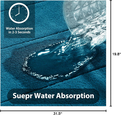 Yimobra Memory Foam Bath Mat, Super Soft Absorbent Bathroom Rug Non Slip 31.5x20 Inch, Quick Dry, Machine Washable Floor Carpet for Tub Shower, Home Decor Accessories, Peacock Blue