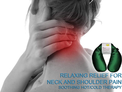 Microwavable Herbal Neck Wrap - Hot Cold Aromatherapy Neck Warming Pillow - Heating Pad for Migraines, Stress, Gifts for Women, Birthdays, Christmas and Free Sleep Mask - Jade Satin