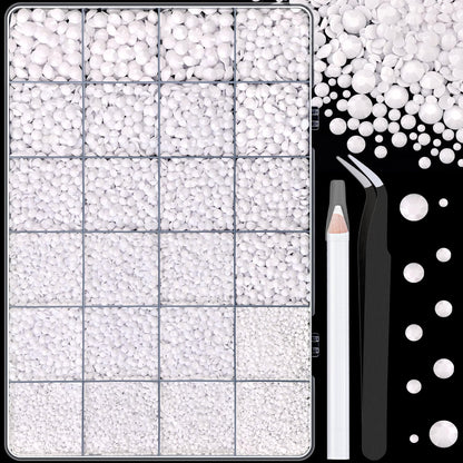 25000Pcs Resin Rhinestones with Tweezers for Crafting, White 2-6mm Mixed Sizes Non Hotfix Flatback Gems, Bedazzling Crystal for DIY Craft Clothing Mugs Tumblers Shoes Fabric Decor Nail Art