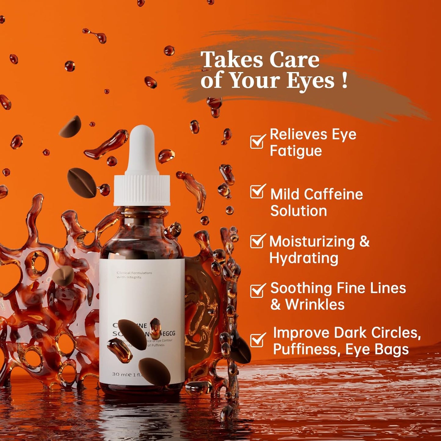 Caffeine Solution 5% + EGCG For Face, 30ML 2 PCS Moisturizing Caffeine Eye Serum For Dark Circles & Puffiness, Anti-aging Caffeine Serum.