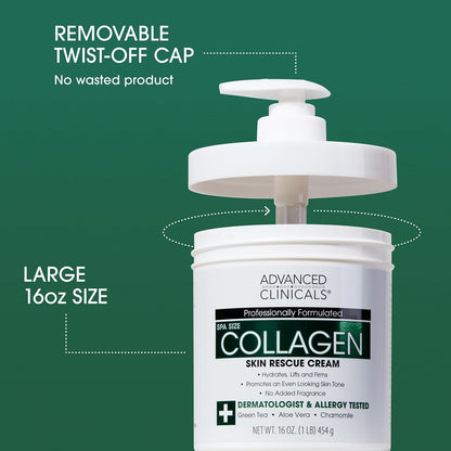 Advanced Clinicals Collagen Cream Body Lotion & Face Moisturizer W/Vitamin E | Skincare Collagen Lotion For Women, Men, Hand, & Neck Improves Look Of Crepe Skin & Uneven Dry Skin, 16Oz + Travel Size