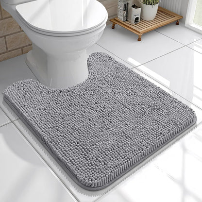 OLANLY Toilet Rugs U-Shaped 20x20, Extra Soft Absorbent Chenille Contour Bathroom Rugs for Toilet, Dry Quickly, Machine Washable, Non-Slip Bath Mat, Grey