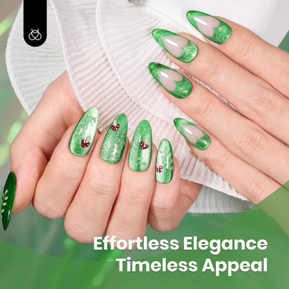 Beetles Green Cat Eye Gel Polish, 15ML Summer Emerald Green Gel Nail Polish with Magnet Soak Off UV Shimmer Velvet Gel Enchanted Glimmer Series French Nail Art Manicure Gifts for Women
