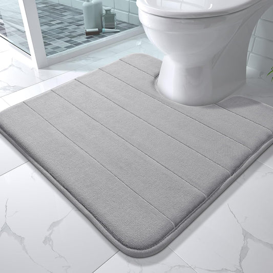 Yimobra Memory Foam Toilet Bath Mat U-Shaped, Soft and Comfortable, Super Water Absorption, Non-Slip, Thick, Machine Wash and Easier to Dry for Bathroom Commode Contour Rug, 24 X 24 Inches, Gray