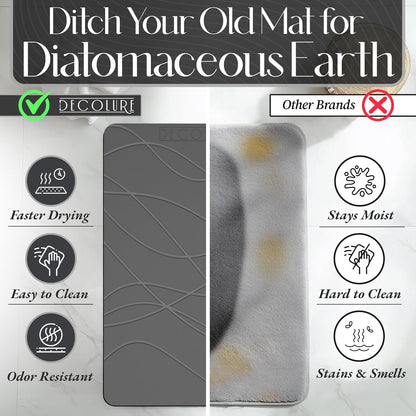 DECOLURE Stone Bath Mat, Quick Dry & Non-Slip Diatomaceous Earth Shower Mat for Bathroom, Luxurious & Easy to Clean Diatomite Stone Mat for Bathroom, Kitchen, High Density (Standard, Grey)