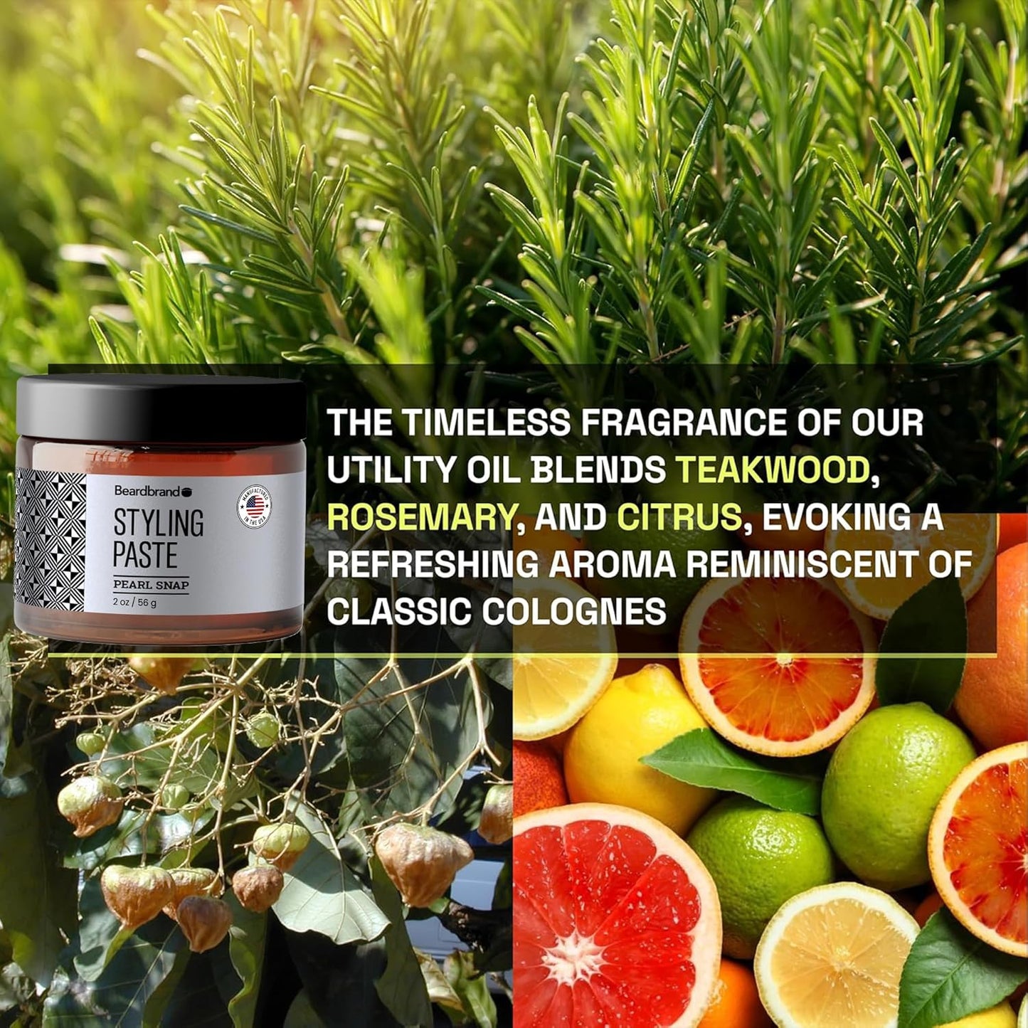 Beardbrand Beard Styling Paste - Medium Hold and Natural Look Hair Paste for Men - Versatile Hair Styling Cream - Teakwood, Rosemary, & Citrus Scent- 56 grams