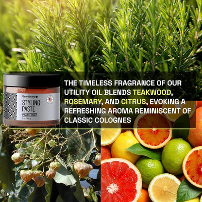 Beardbrand Beard Styling Paste - Medium Hold and Natural Look Hair Paste for Men - Versatile Hair Styling Cream - Teakwood, Rosemary, & Citrus Scent- 56 grams