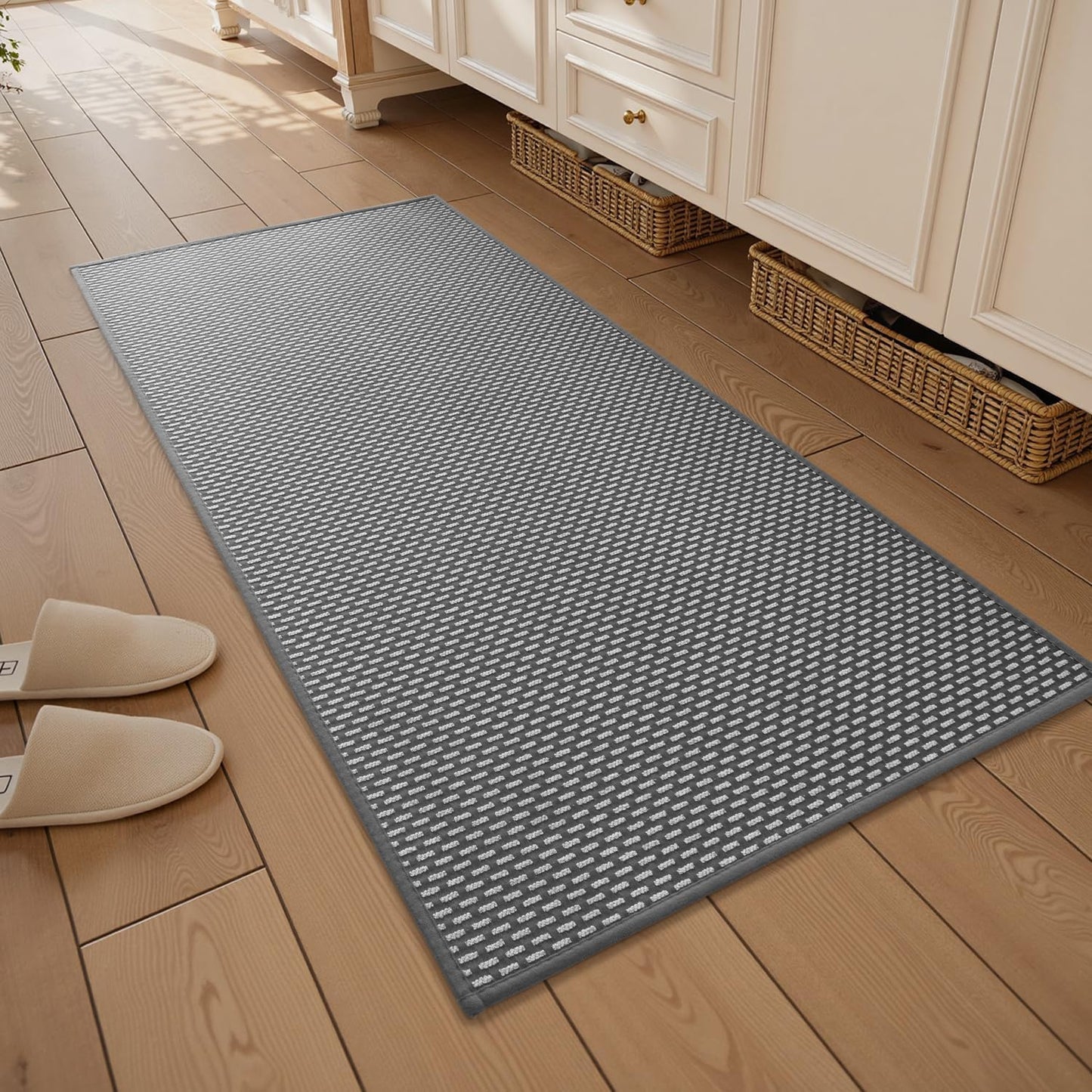 RESARE Non Slip Bathroom Runner - Machine Washable Bath Rugs, Super Absorbent Bath Mat Quick Dry Bath Runner, Bath Mat Ultra Soft Rugs for Bathroom Floor, 24"x47" Dark Grey
