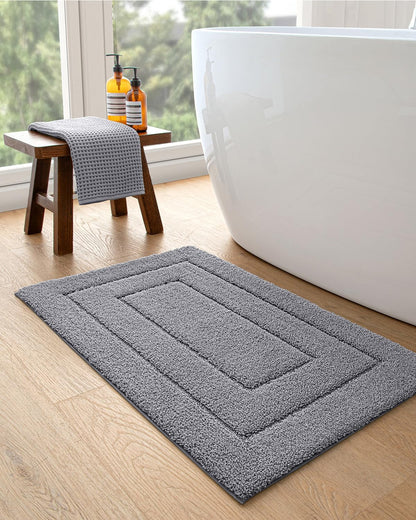 DEXI Bathroom Rug 43x24, Non Slip Washable Bath Mat for Shower Floor, Extra Large Absorbent Soft Bathmat with Rubber Backing, Quick Dry Microfiber Carpet, Grey