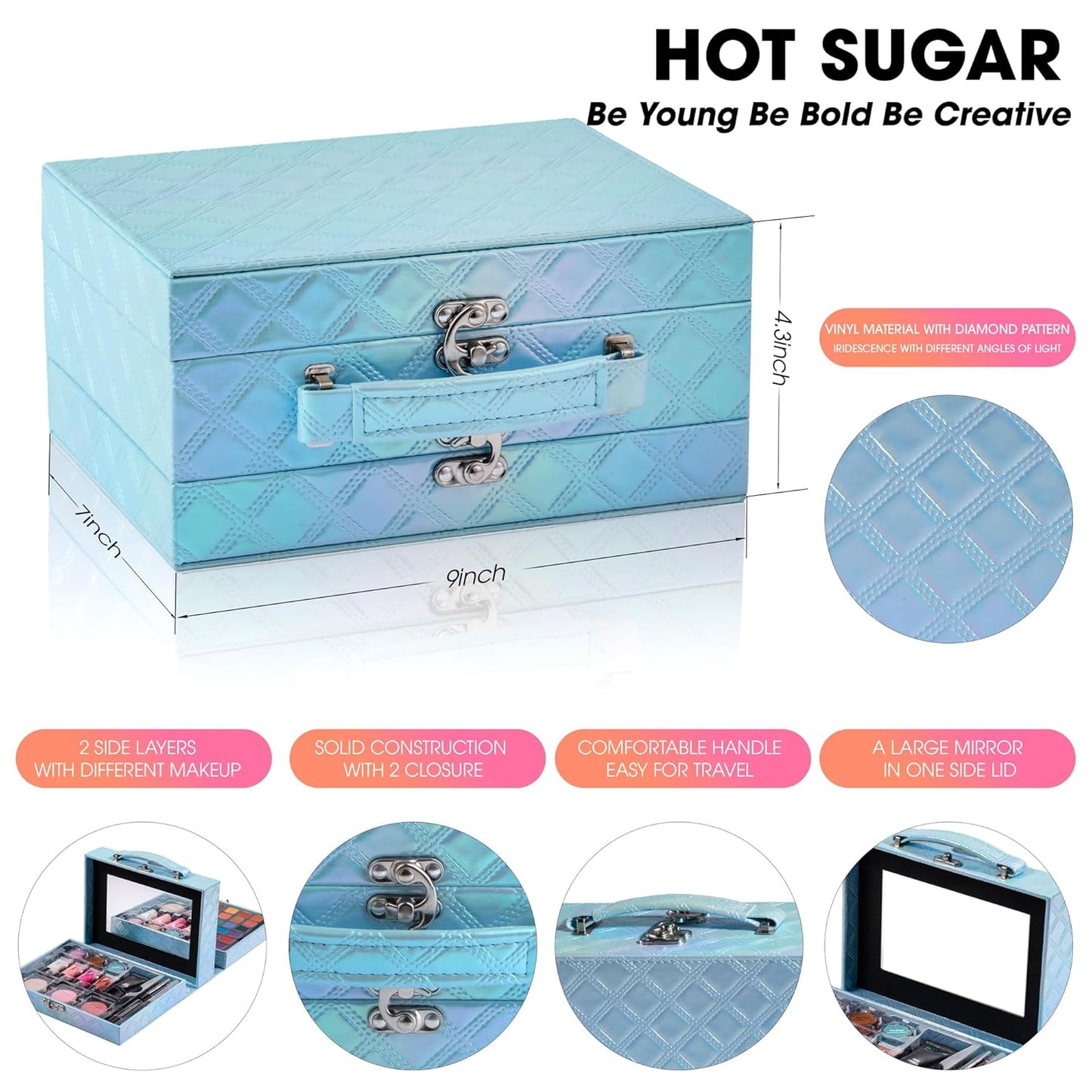Hot Sugar Makeup Kit for Preteen Girls 10-12, Birthday Christmas Makeup Gift Set for Teens 16-18, All in One Beginner Makeup Kit for Women Full Kit (Blue Diamond)