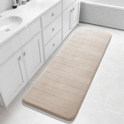 Yimobra Bathroom Runner 60"x24", Non Slip Memory Foam Bath Mat, Super Soft Water Absorbent Hallway Carpet, Machine Washable Rug for Vanity Tub Shower, Beige
