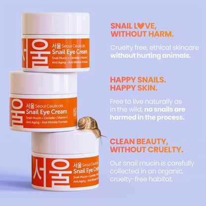 SeoulCeuticals Korean Snail Mucin Eye Cream - 97.5% Snail Filtrate K Beauty Anti Aging Under Eye Anti Wrinkle Eye Treatment Cream 0.5oz