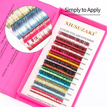 Glitter Spike Tinsel Eyelash Extensions 0.07 Colored Lashes Extension C Curl Lashes 10mm Lash Extensions Soft False Eyelashes Volume Lashes 12 Rows Professional Use(Glitter,0.07-C,10mm)