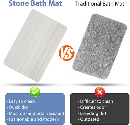 Absorbent Stone Bath Mat, Diatomaceous Earth Shower Mats, Non-Slip Water Absorbing Diatomite Stone Mat for Bathroom Floor, Quick-Drying Easy to Clean