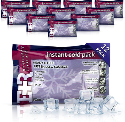 Ever Ready First Aid Disposable Cold Compress – Instant Ice Pack for Injuries, Swelling & Pain Relief – 4.5" x 7" – 12 Pack
