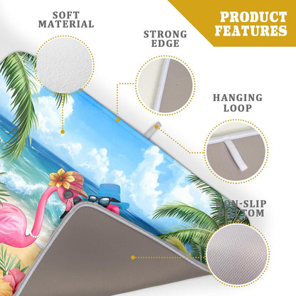 Summer Flamingos Dish Drying Mat 18x24 inch Tropical Beach Microfiber Washable Dish Rack Mats Drainer Pad for Counter Kitchen Table Decor