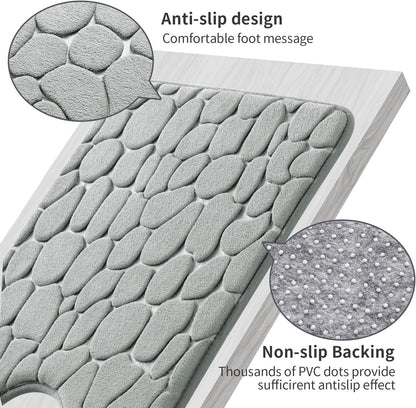 YIHOUSE Memory Foam Bath Mat Cobblestone Bathroom Rugs Super Water Absorbent Bath Mats for Bathroom Machine Washable Bath Rugs(20 x 24,Light Gray)
