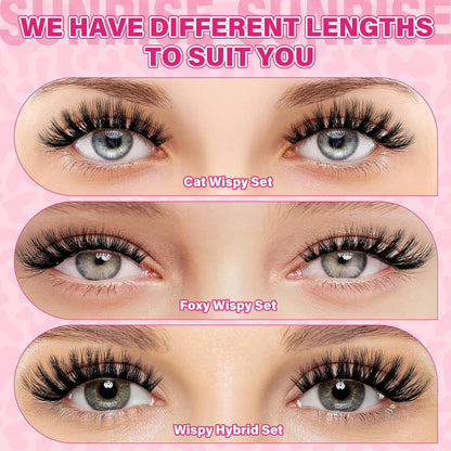 PROLASHBEAUTY Lash Clusters Kit Flora Eyelash Clusters 3D Volume Dramatic Soft Plushy Clusters Lashes Kit with Waterproof Lash Bond and Seal Eyelash Applictor Remover (Sunrise,8-16mix)