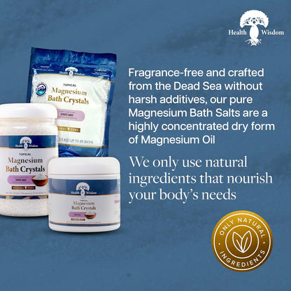 Health and Wisdom Magnesium Bath Crystals - Bath Salts with High Concentration & Enhanced Absorption for Muscle & Joint Relief - Dead Sea Sourced - Unscented - 1.75 lbs - Up to 14 Uses