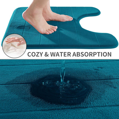 Yimobra Memory Foam Toilet Bath Mat U-Shaped, Soft and Comfortable, Water Absorption, Non-Slip, Thick, Machine Wash and Easier to Dry for Bathroom Commode Contour Rug, 24 X 20 Inches, Peacock Blue