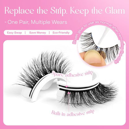 CALAILIS Self Adhesive Eyelashes 5 Pairs Natural Look Press On Lashes No Glue Need Eyelashes Reusable Cat Eye Wispy Self-adhesive False Lashes with Replacement Adhesive Strips (C130)